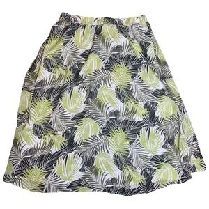 Kasper Maxi Skirt Size Large Green Tropical Palm Leaves Elastic Waist Lined